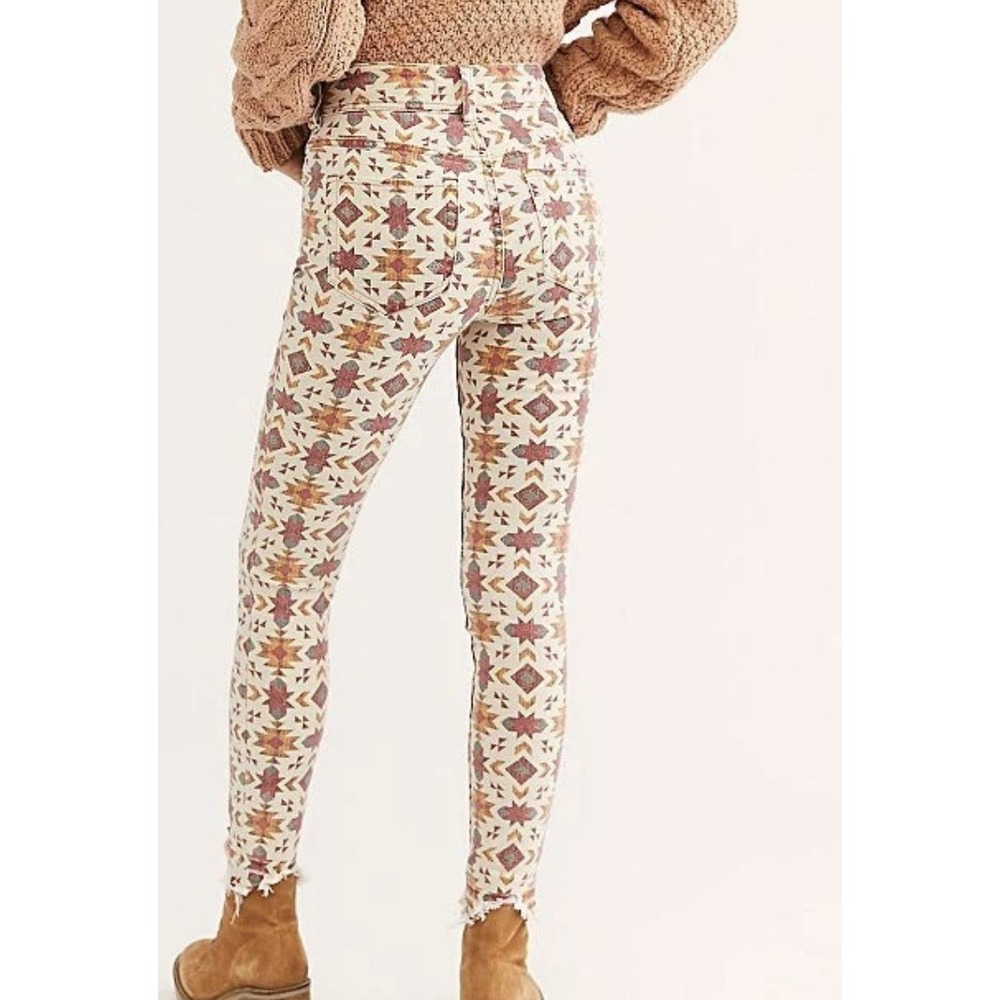 Free People We The Wild Child Printed Skinny Jeans Ivory Size 28 #OB1100417 NWT - Picture 15 of 16